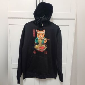 Cat Neko Ramen Black Hoodie Neko - Men's Size XL